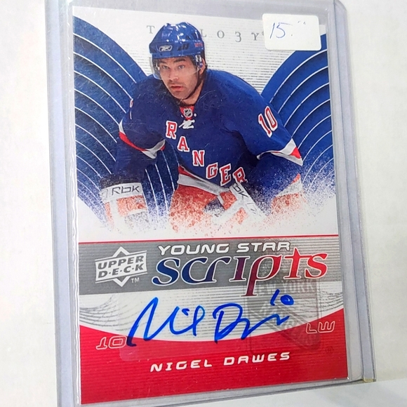 Nigel Dawes Young Star Scripts Trilo3y Hockey Card New York Rangers 2008/09 - Picture 1 of 2